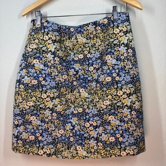 Women's Brooks Brothers Blue Green Cream Floral Tapestry Mini Skirt Size 8 - Picture 6 of 7